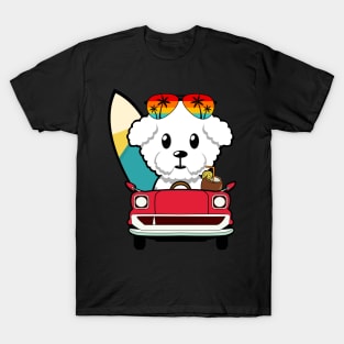 Cute furry dog driving to the beach T-Shirt